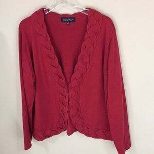 Jones NY Red Cotton Blend Cardigan Sweater with Braiding Detail Size 2X